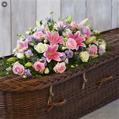 Pink Rose and Eryngium Casket Spray 3ft